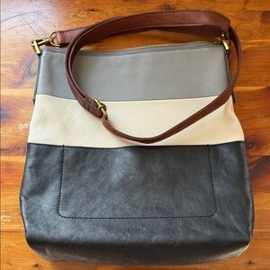 Fossil Black, Gray, and Cream Women's leather Bag